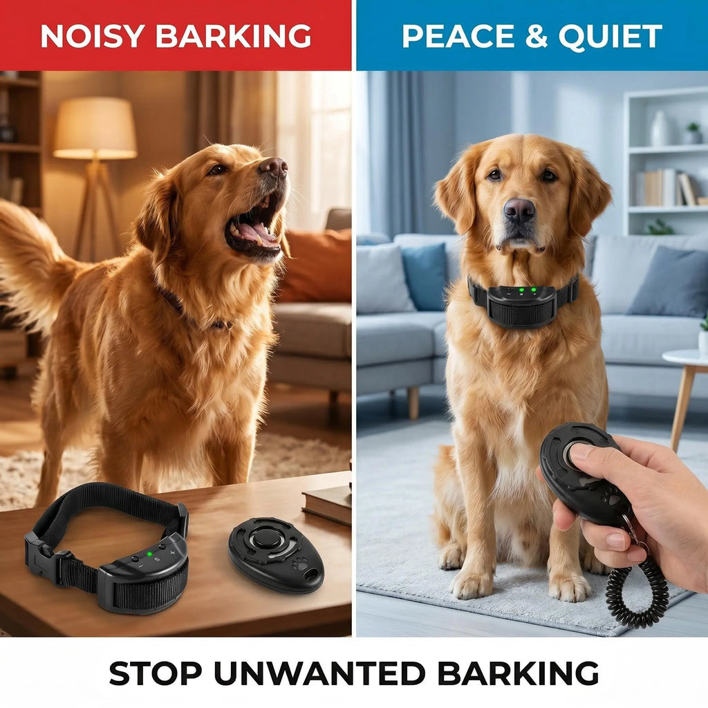 2 in 1 Dog Bark Collar Training Set, Gentle Remote Control No Barking Solution for Home Neighborhood Walks Public Park Pet Management