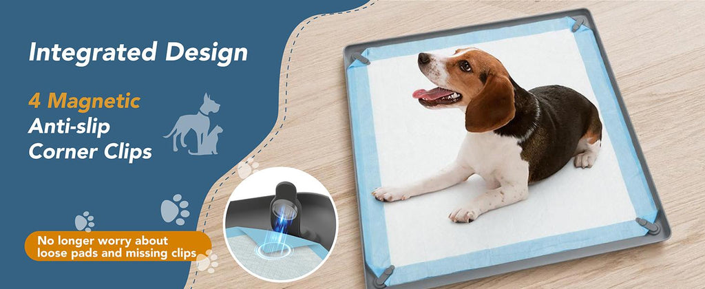 Pee Pad Holder for Dogs, Non-Slip Silicone Puppy Potty Training Tray with 4 Magnetic Clips & Leak-Proof Raised Edge, Dog Pee Pad Holder for Home Indoor Floor Protection, Puppy Essentials