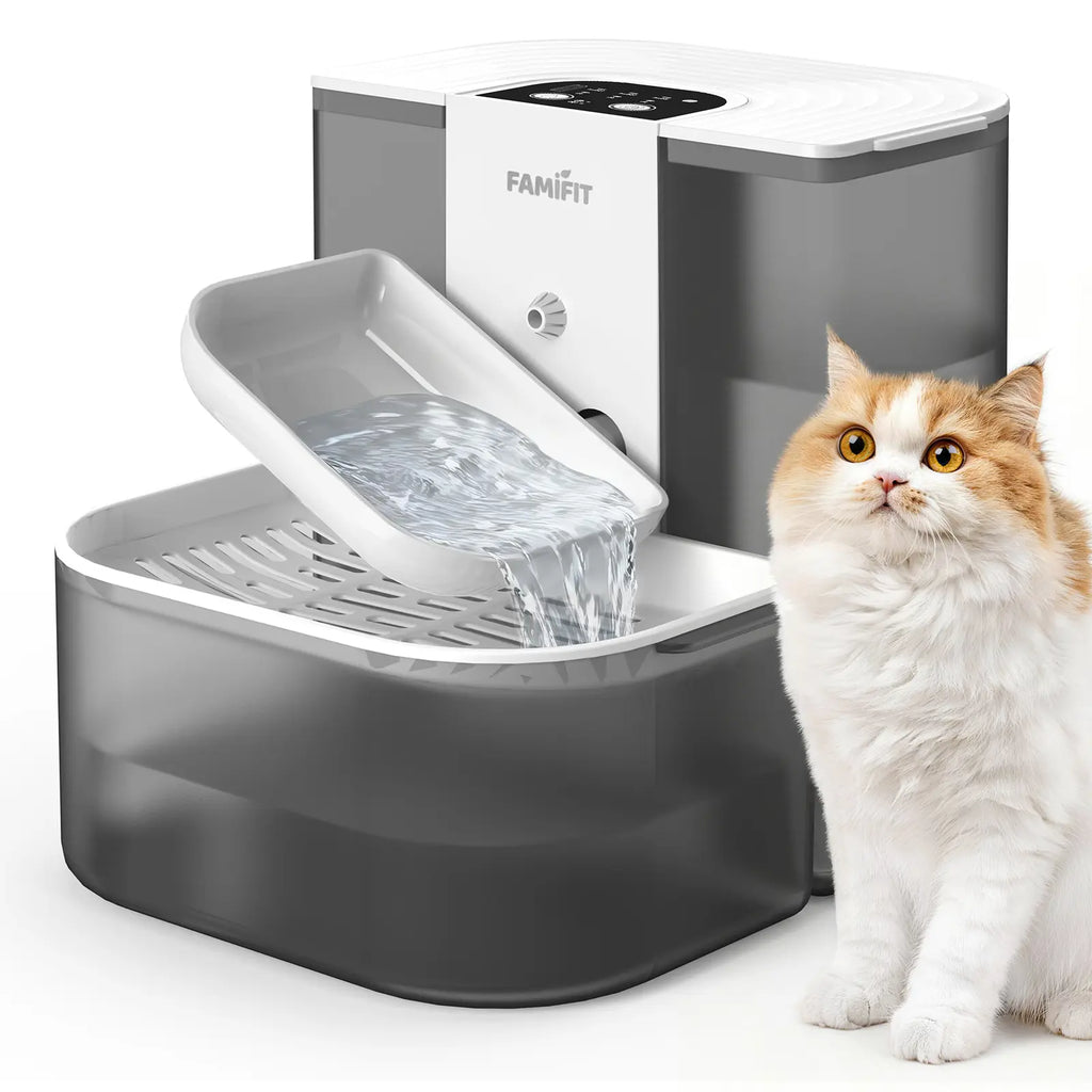 Automatic Cat Water Fountain ,No Filter,4.5L+2L，Ceramic Bowl, Timed 3/6/9H & 80/100/120Ml Control, Clean Water System, Ultra Quiet