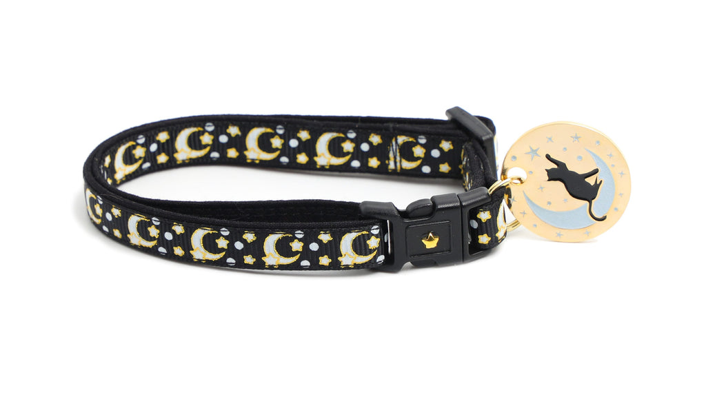 Gold Moons and Stars on Black V2 Cat Collar-4