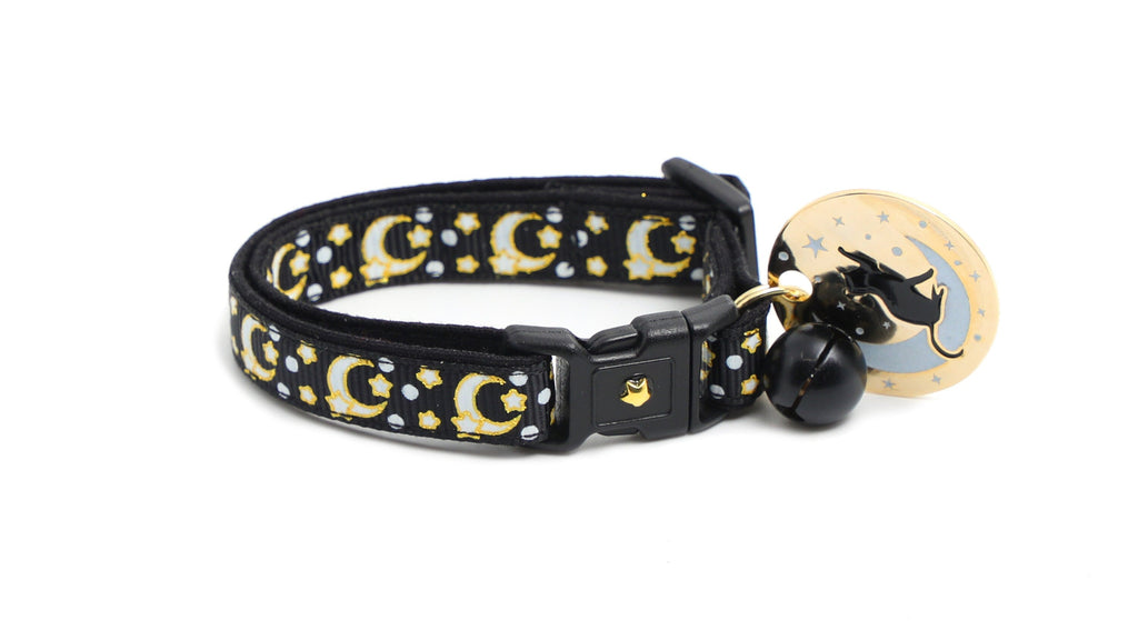 Gold Moons and Stars on Black V2 Cat Collar-5